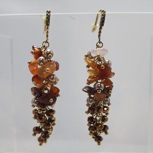 Ali Khan crystal glass bead cluster cascade drop earring  Topaz sapphire pearl